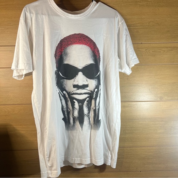 Dennis Rodman Men’s Large White Graphic T-Shirt with Red and Black Design - Picture 1 of 3